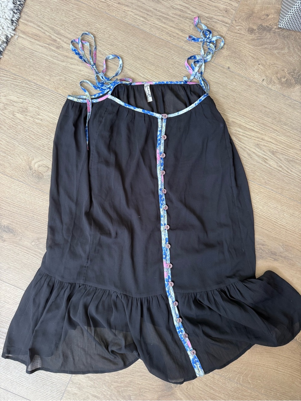 Intimately Free People Black Floral Trim Ruffle Dress/Nighty Boho